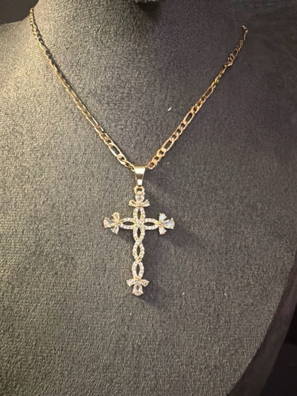 Gold Crystal Cross Pendant Necklace for Women